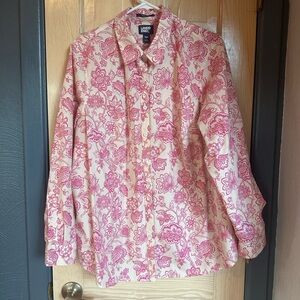 Lands' End Women's Shirt with Pink Floral Pattern